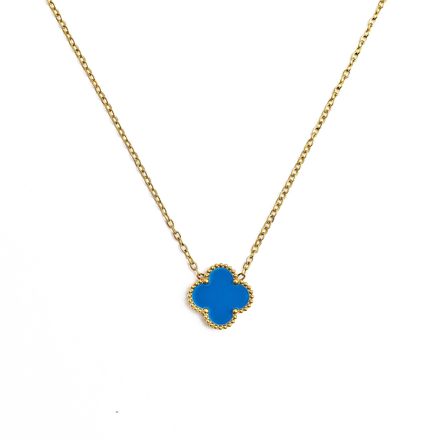 Gold Single Clover Necklace (Blue)