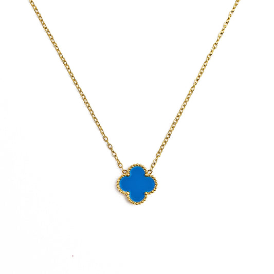 Gold Single Clover Necklace (Blue)