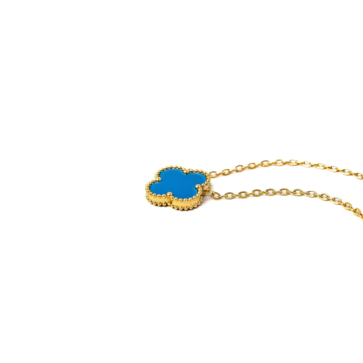 Gold Single Clover Necklace (Blue)