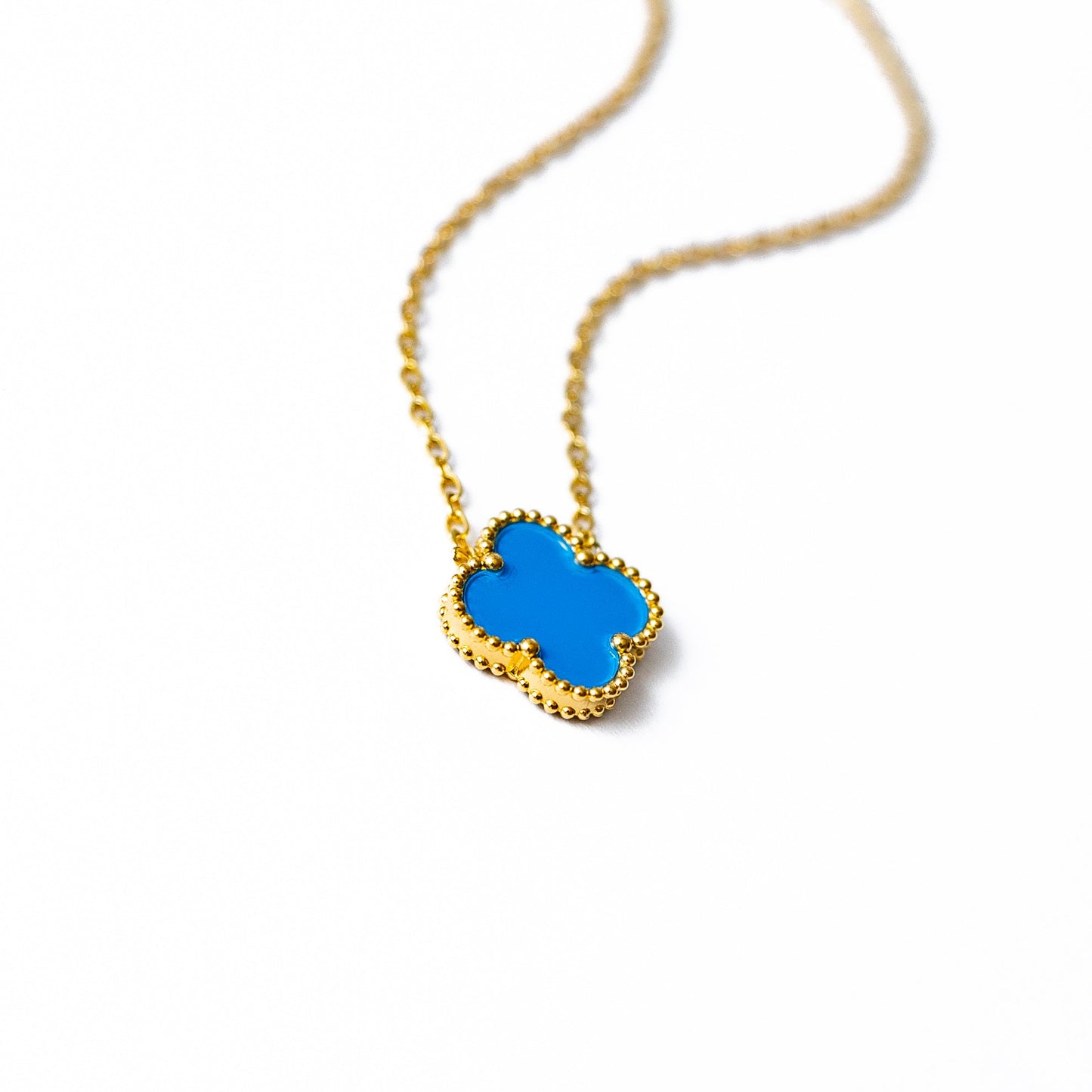 Gold Single Clover Necklace (Blue)