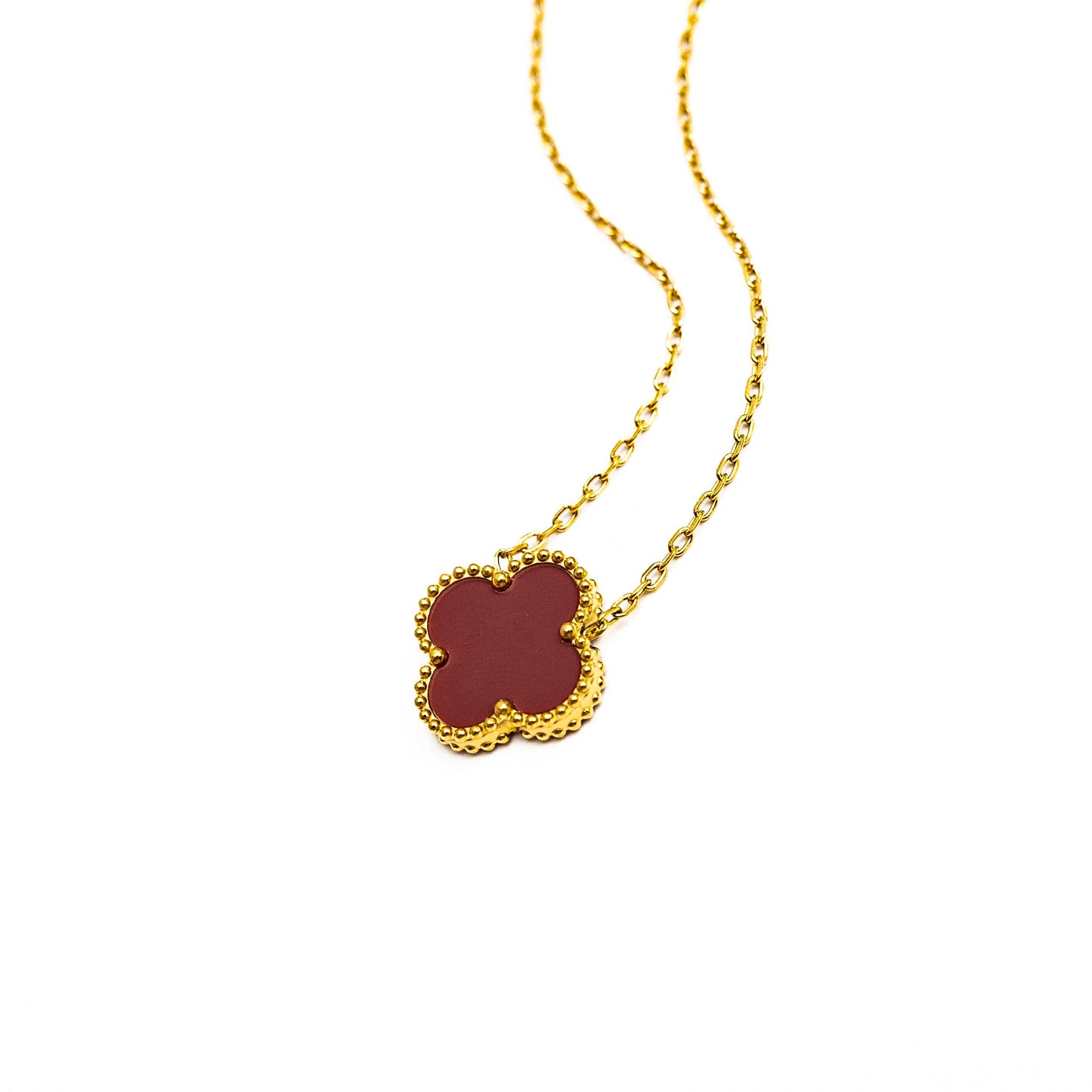 Gold Single Clover Necklace (Wine)
