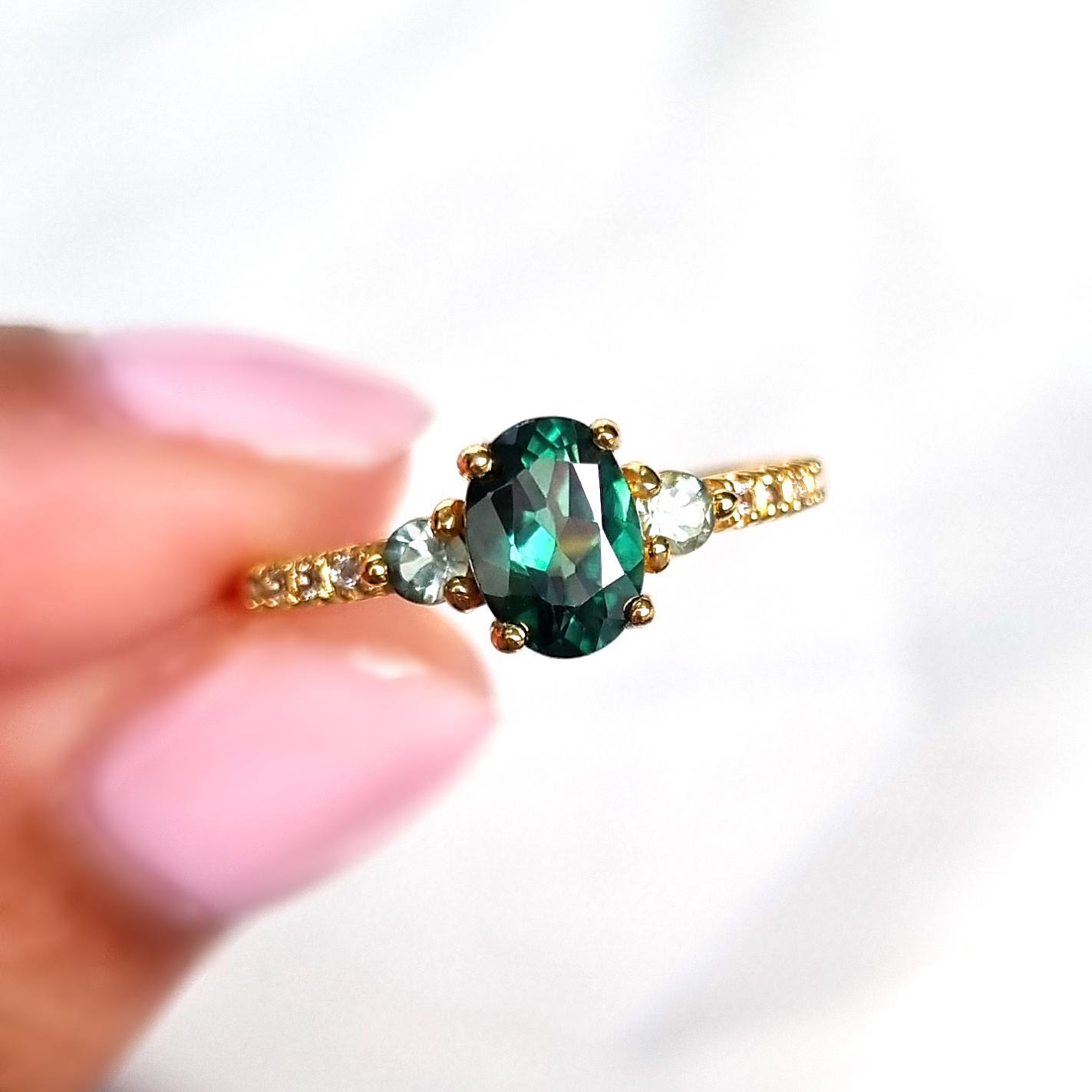 Green Topaz and Green Tourmaline Ring in 18k Gold Vermeil