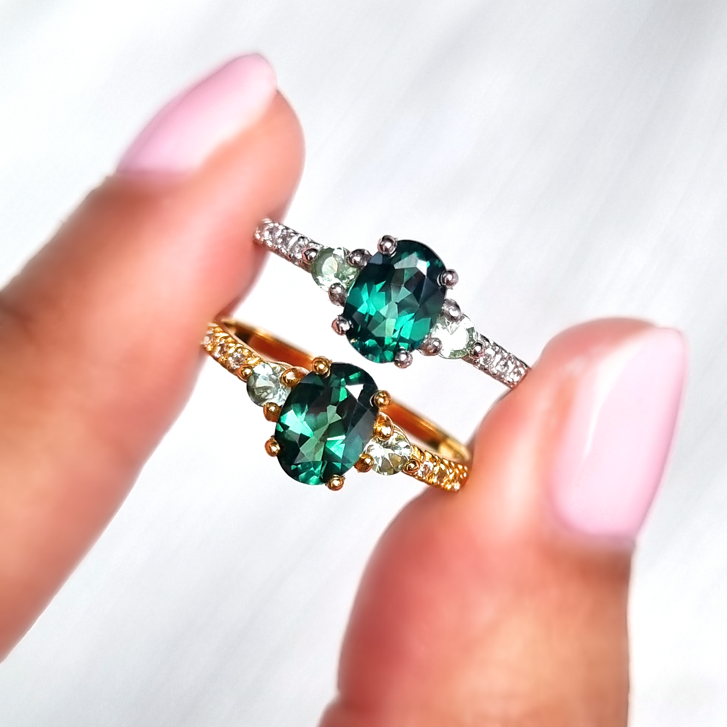 Green Topaz and Green Tourmaline Ring in 18k Gold Vermeil