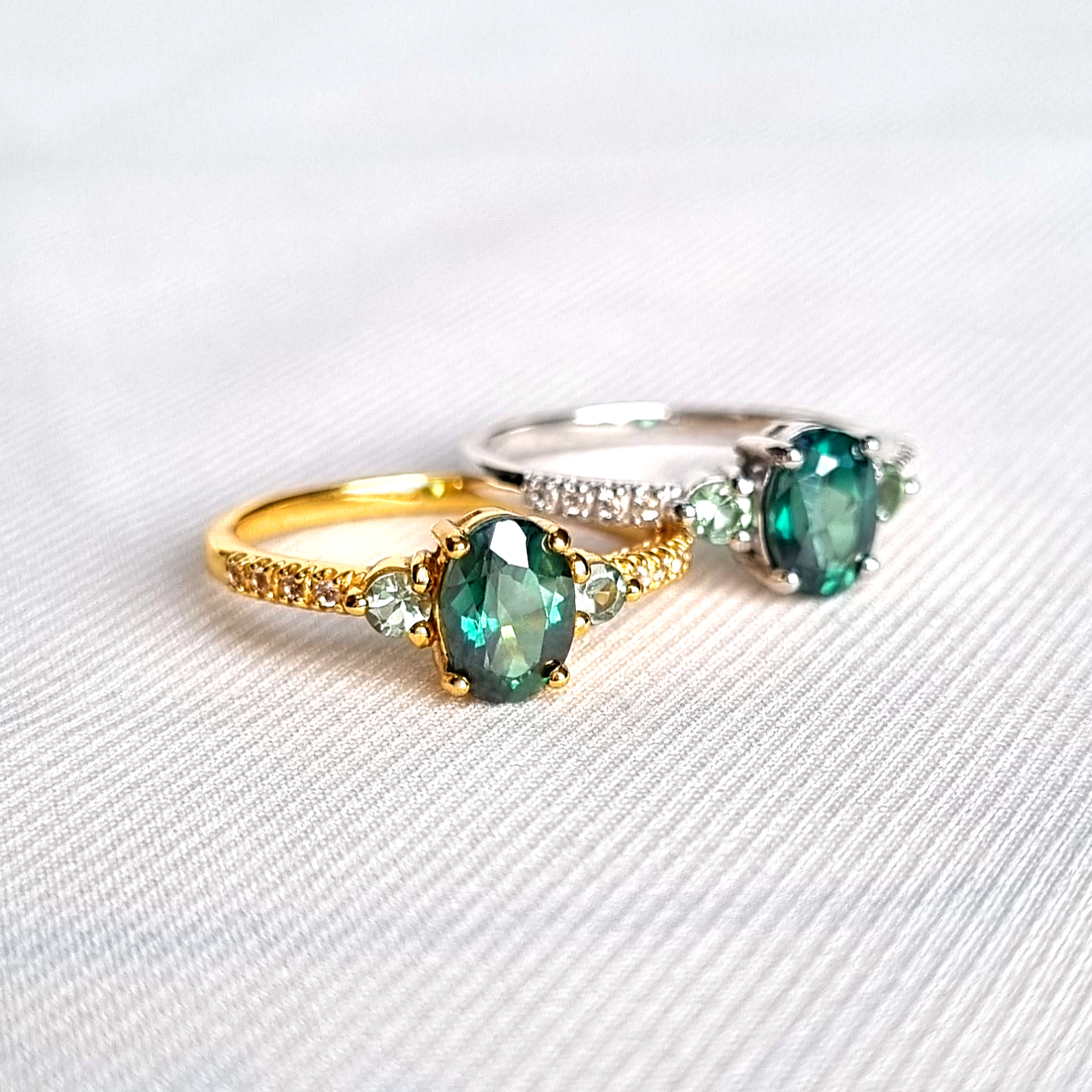 Green Topaz and Green Tourmaline Ring in 18k Gold Vermeil