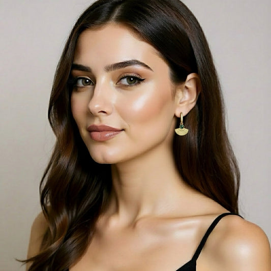 Hanaa Luxe 18k Gold Plated Green Jewel Fan Huggie Hoops