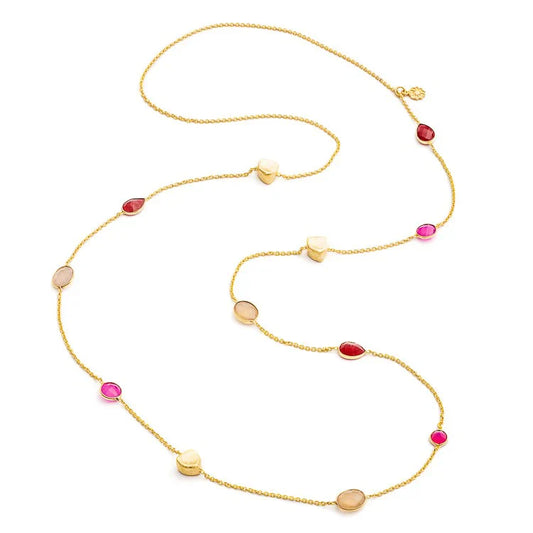 Penelope Multi-Stone Necklace: Fuschia Onyx, Peach Moon stone & Red Jade