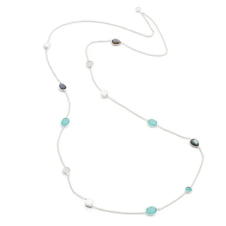 Penelope Multi-Stone Necklace Silver: Pariba Onyx, Labradorite & Moonstone