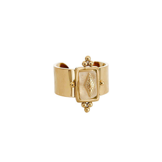 Luna Luxe 18k Gold Plated Wide Band Irregular Crystal Ring