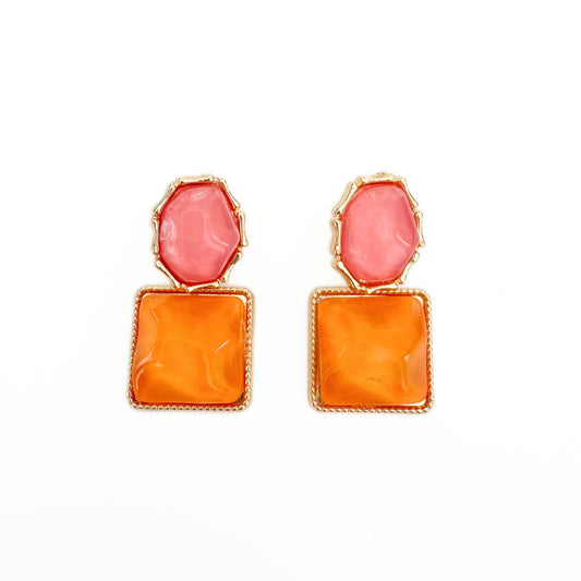 Sienna Bold Pink and Orange Drop Statement Earrings