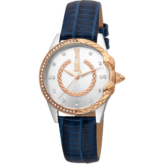 Just Cavalli JC Giro Leather Blue Silver Serpente Zircons