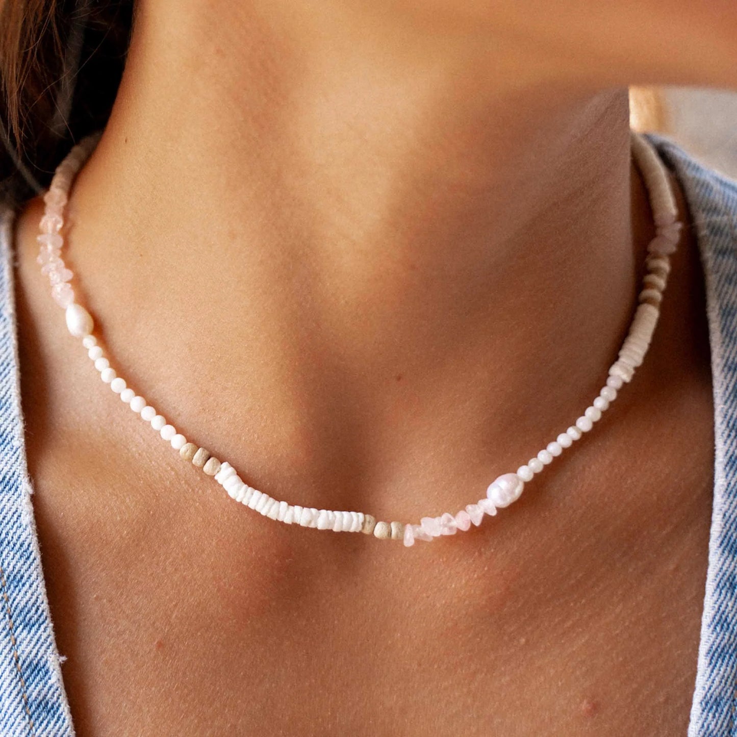 Love is Here Natural Stone, Pearl & Shell Necklace