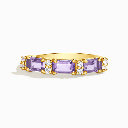Lavender Amethyst Emerald Cut Eternity Ring in 18k Gold Vermeil
