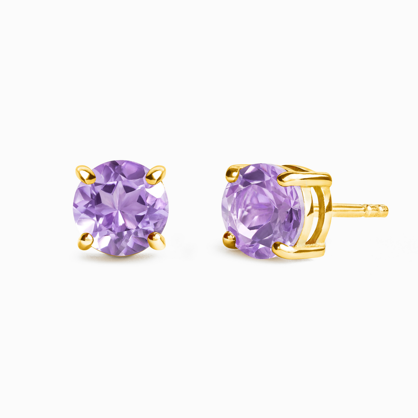 Lavender Amethyst Round Stud Earrings 6 mm in 18k Gold Vermeil
