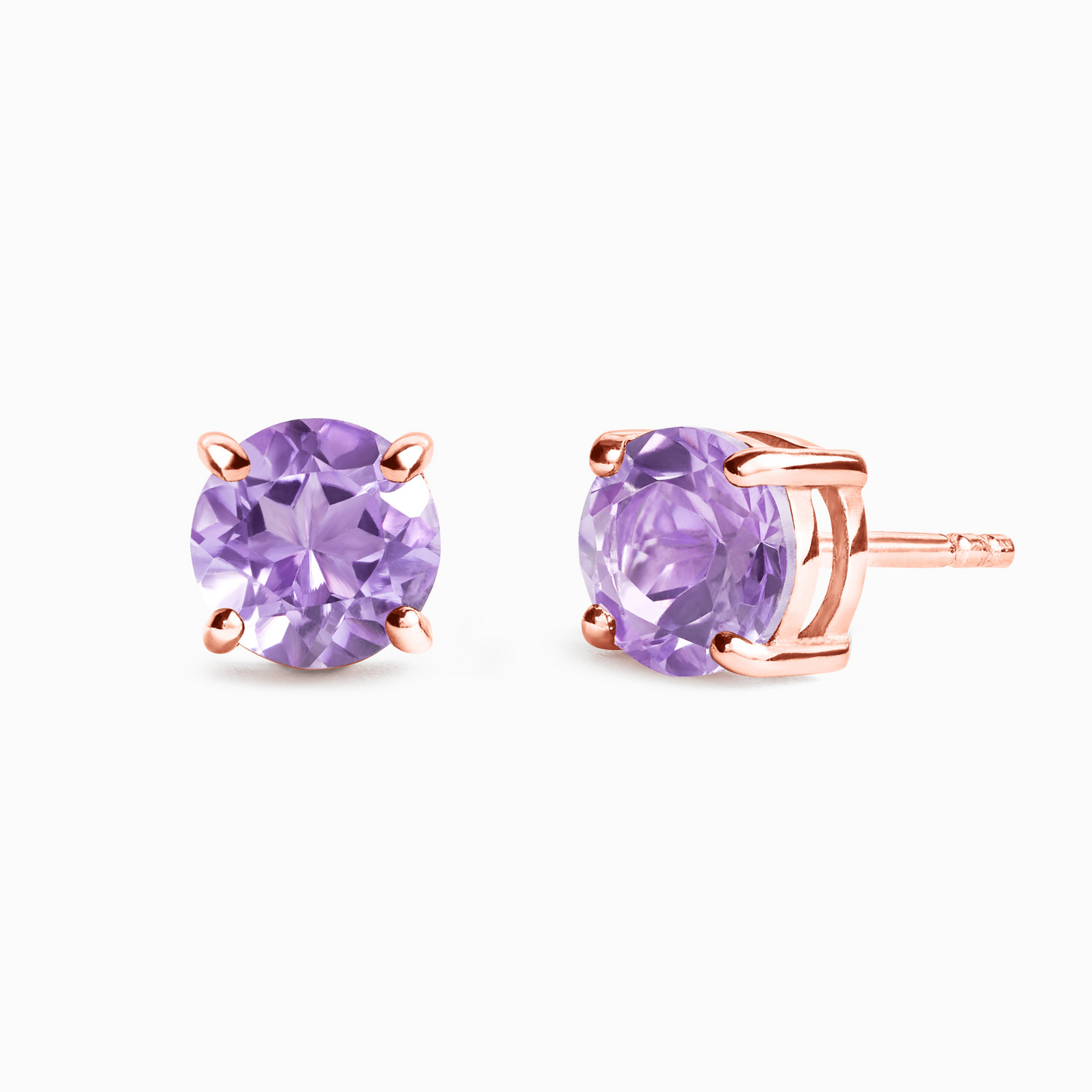 Lavender Amethyst Round Stud Earrings 6 mm in 18k Rose Gold Vermeil