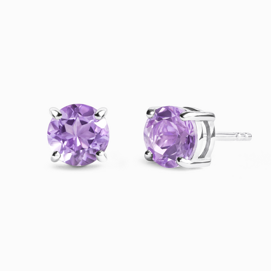 Lavender Amethyst Round Stud Earrings 6 mm in Sterling Silver