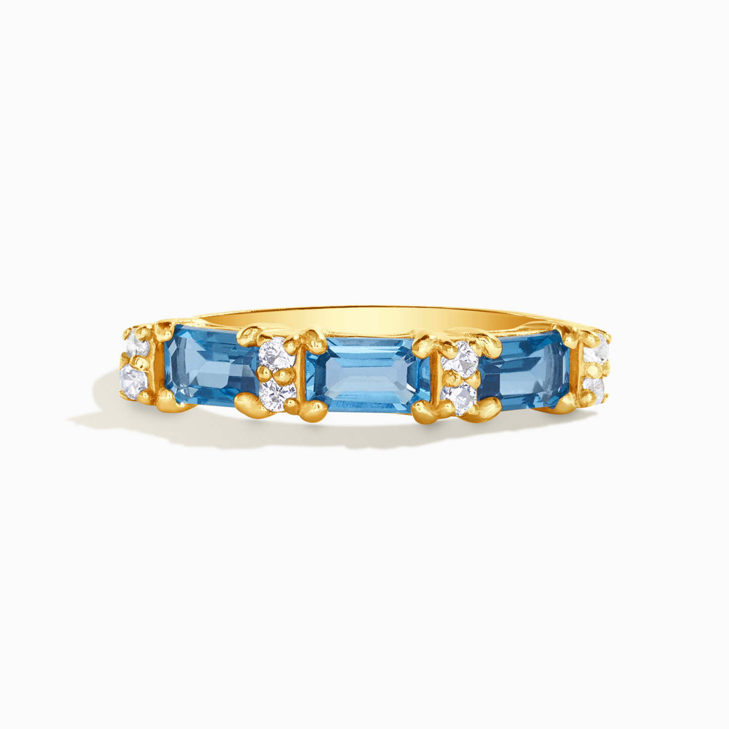London Blue Topaz Emerald Cut Eternity Ring in 18k Gold Vermeil