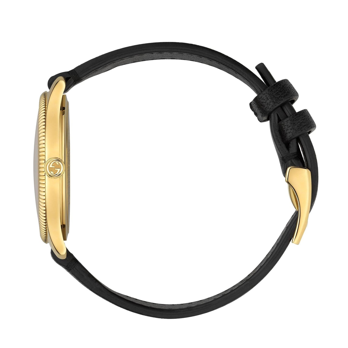 Gucci G Timeless Gold Tone Black Leather Quartz Watch Ya1264181