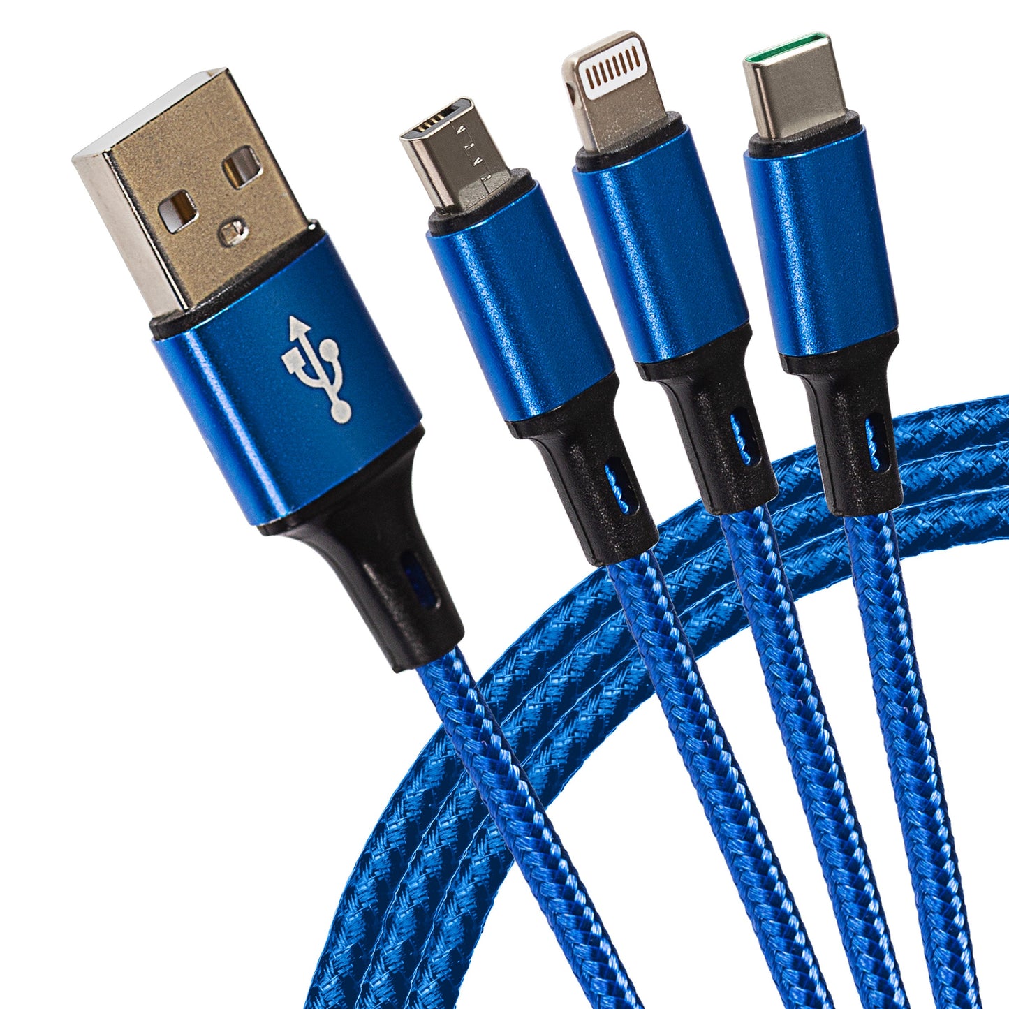 Maplin USB-A to 3-in-1 Multi-Charging USB-C / Lightning / Micro USB Braided Cable - 1.2m