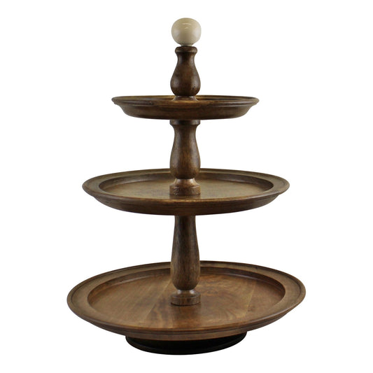 Country Cottage 3 Tier Mango Wood Cake Stand-0