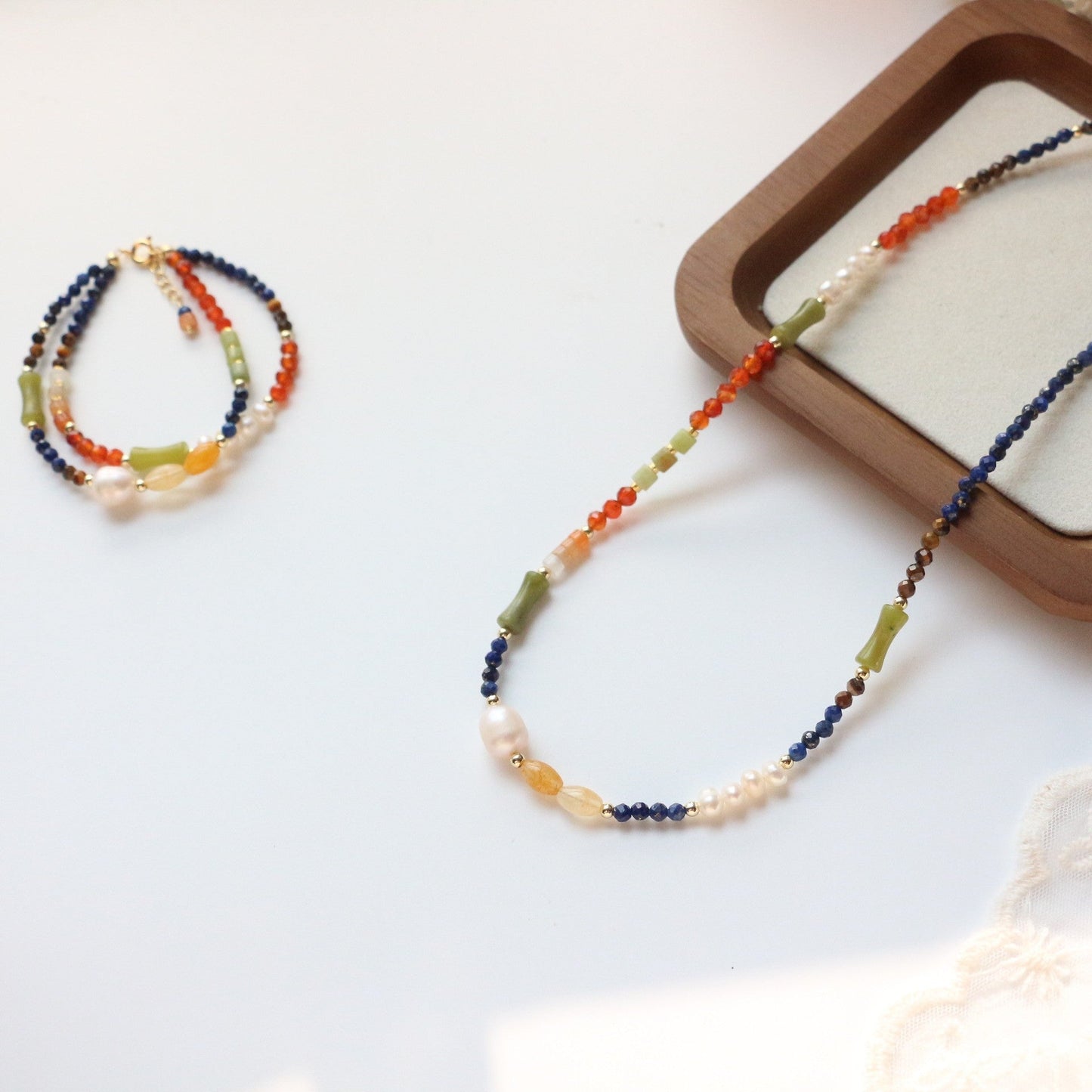 Jekira Multi-Color Gemstone Necklace, Bracelet & Earrings Set – 18K Gold Vermeil