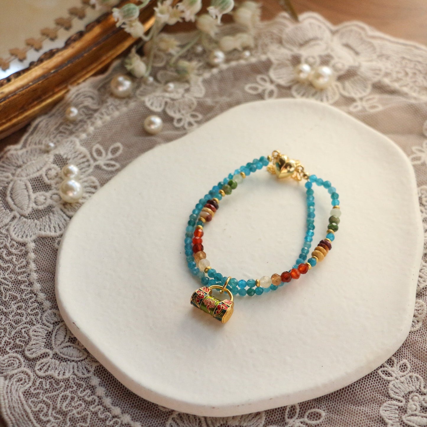 Jekira Colorful Gemstone Beaded Necklace & Double-Layer Bracelet