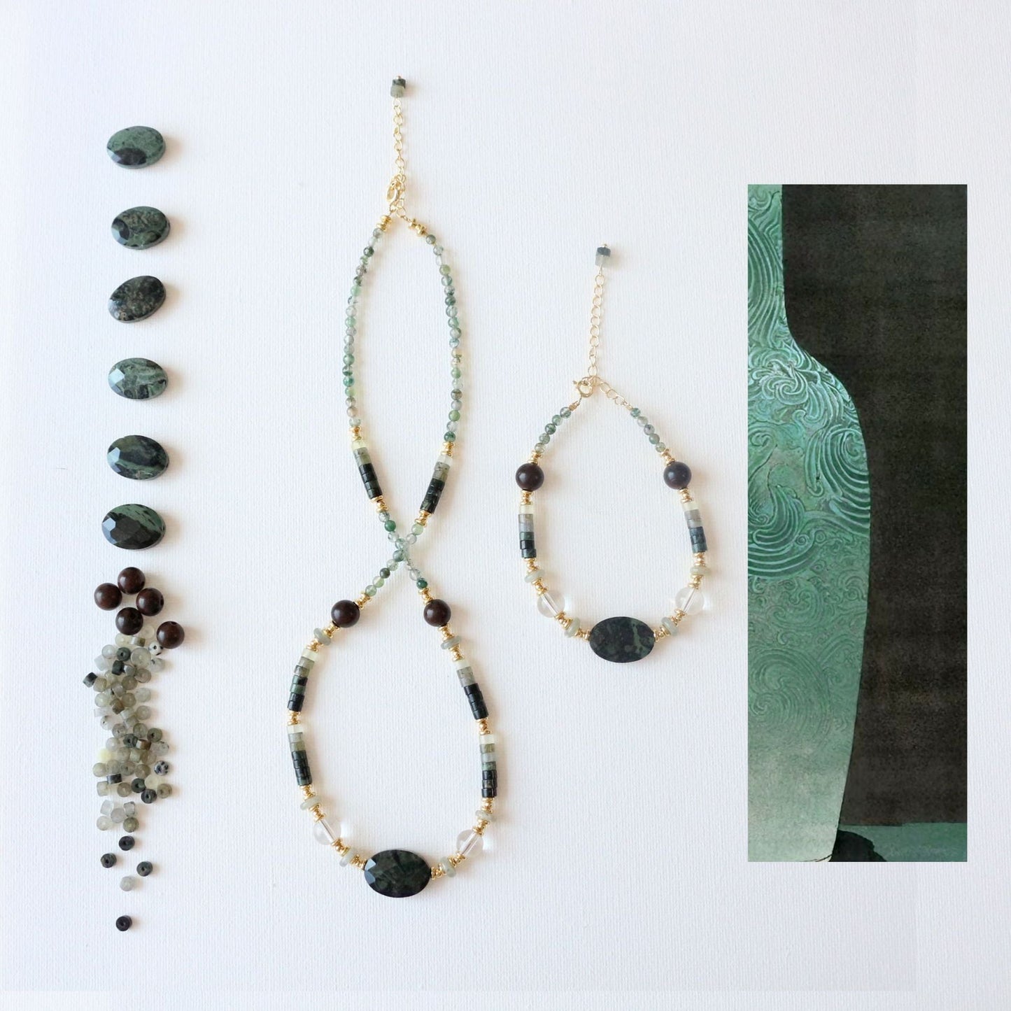 Natural Jasper & Agate Jewelry Set with 18K Gold
