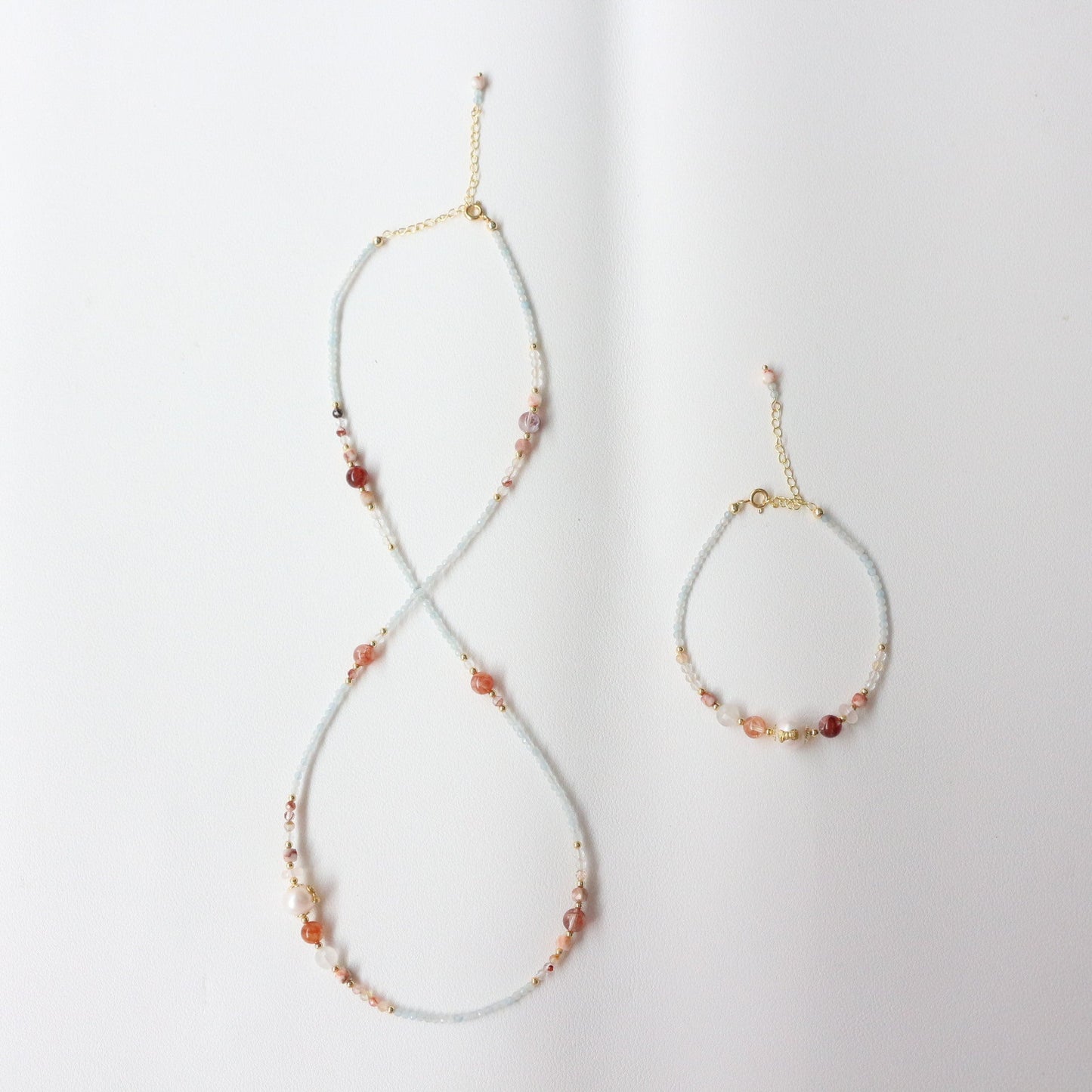 JEKIRA Red Phantom Quartz & Aquamarine Delicate Set