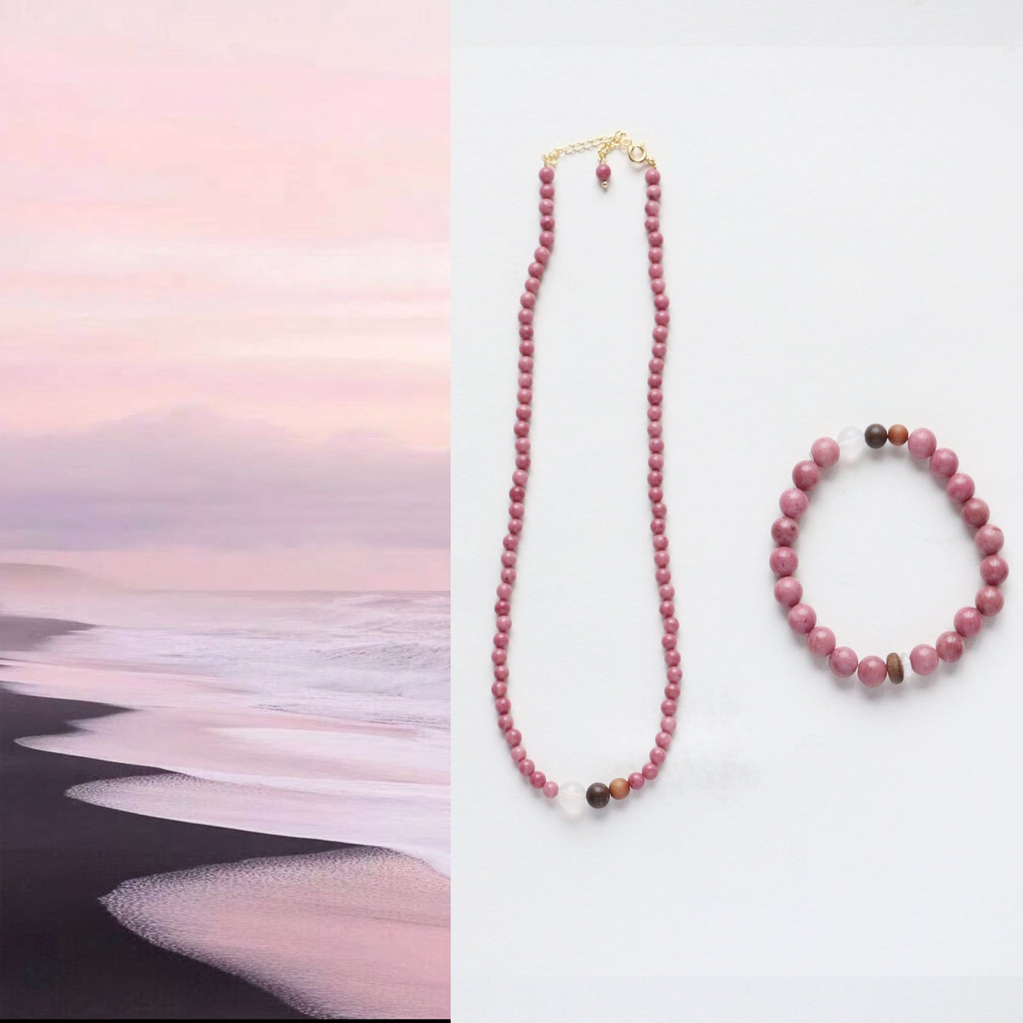 Jekira Rhodochrosite & Sandalwood Crystal Jewelry Set