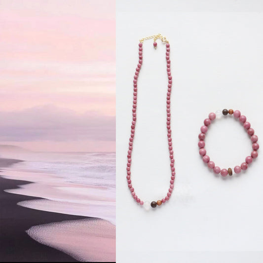 Jekira Rhodochrosite & Sandalwood Crystal Jewelry Set