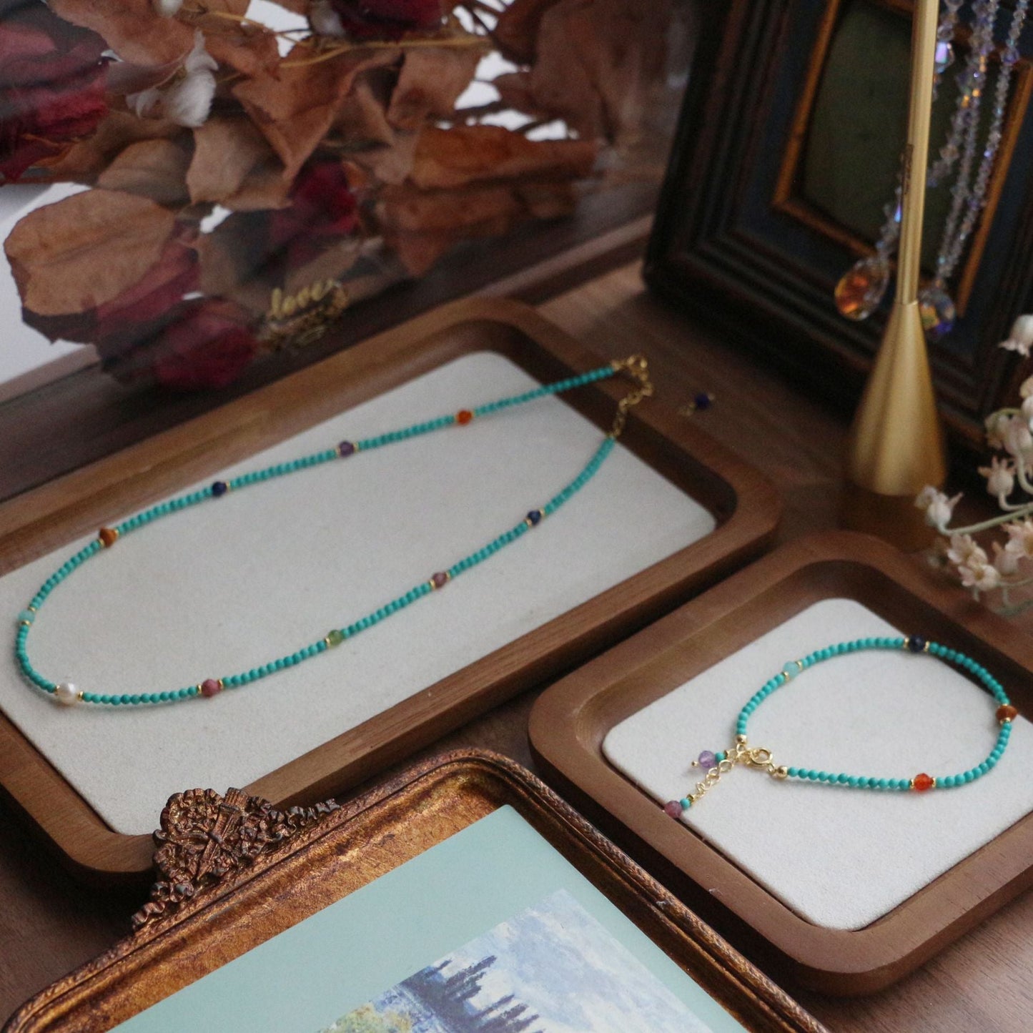 JEKIRA Rainbow Magnesite Turquoise Multi-Gem Necklace & Bracelet Set