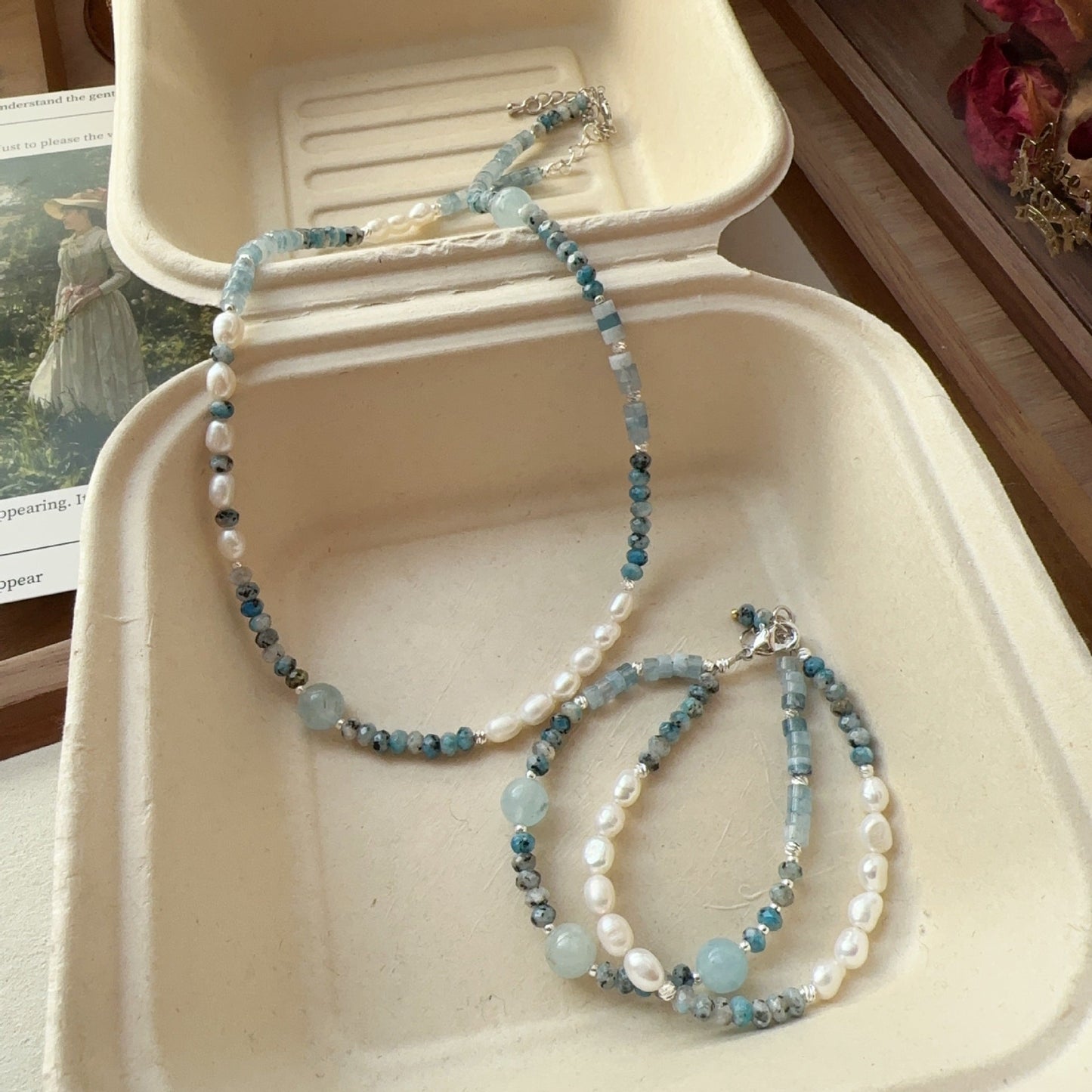 Jekira Aquamarine & Haze Blue Pearl Jewelry Set