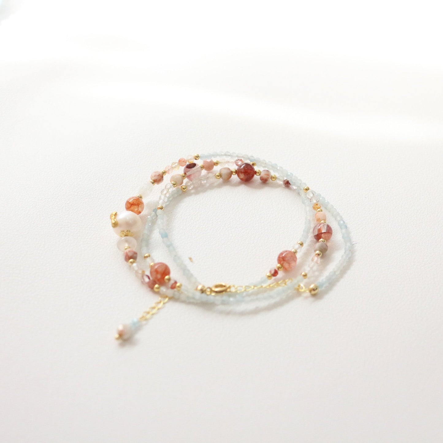 JEKIRA Red Phantom Quartz & Aquamarine Delicate Set