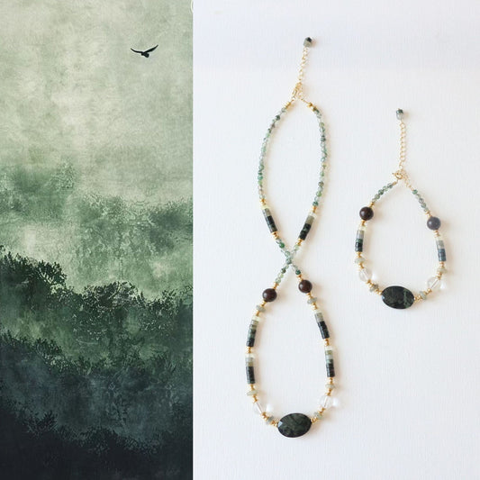 Natural Jasper & Agate Jewelry Set with 18K Gold