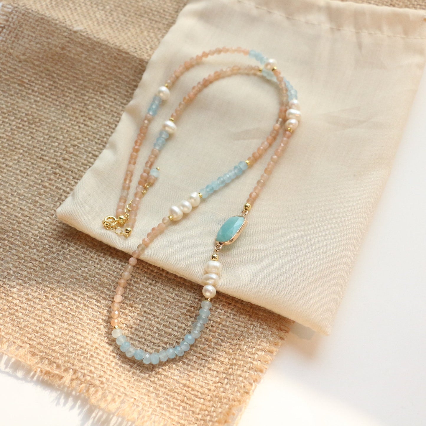 JEKIRA Aquamarine Sunstone Beaded Necklace