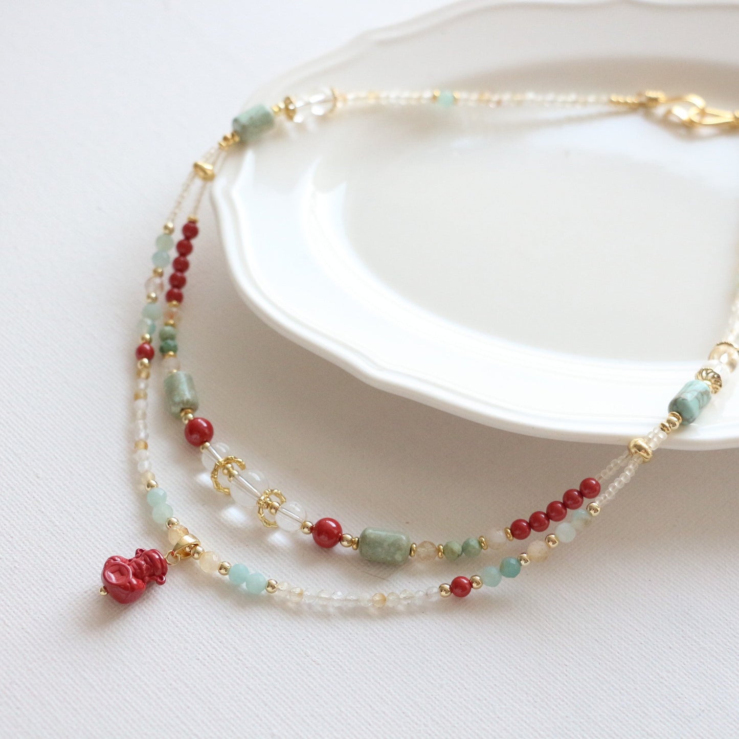 Jekira God of Wealth Red Gemstone Jewelry Set