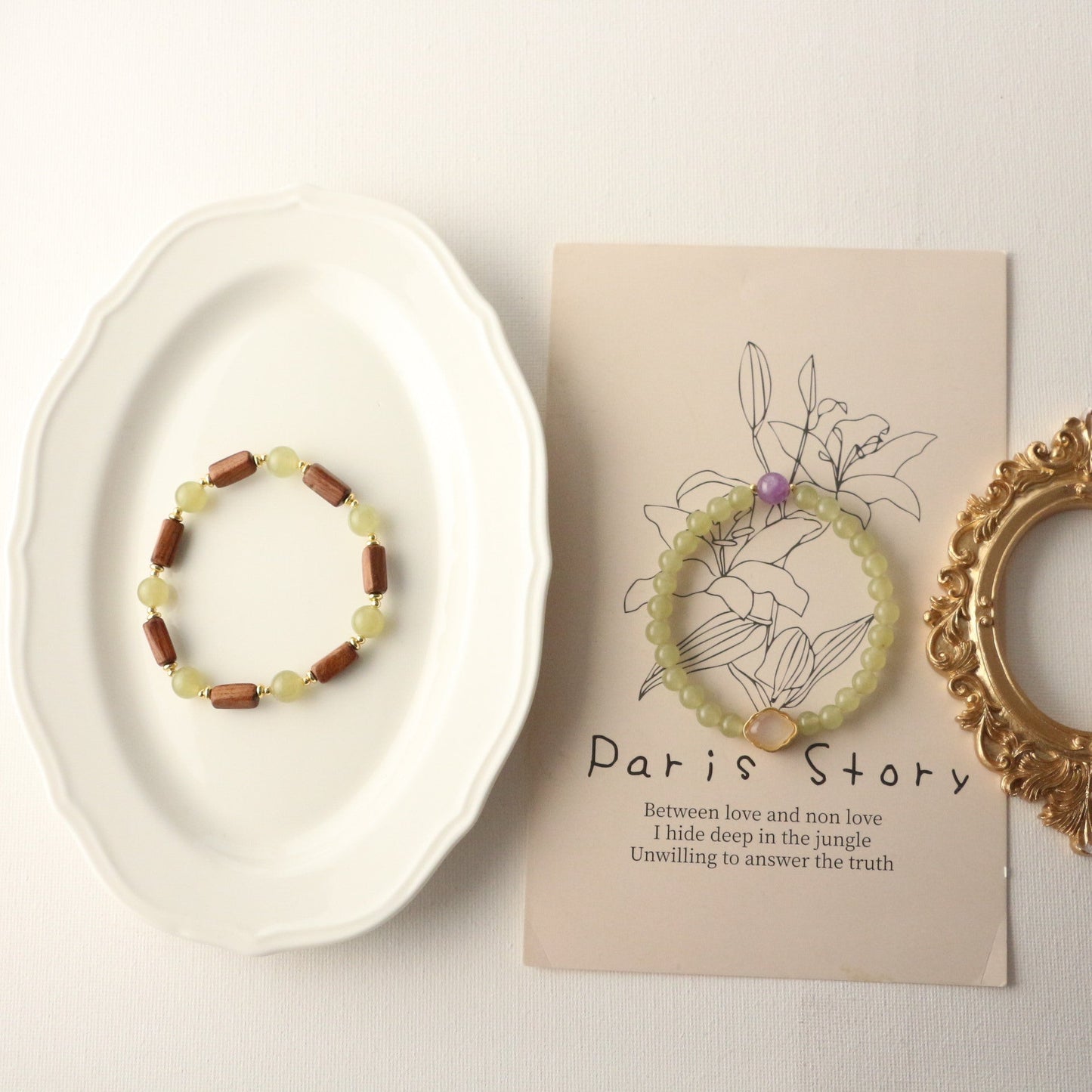 JEKIRA Celadon Quartz Beaded Bracelet with Amethyst & White Hetian Jade