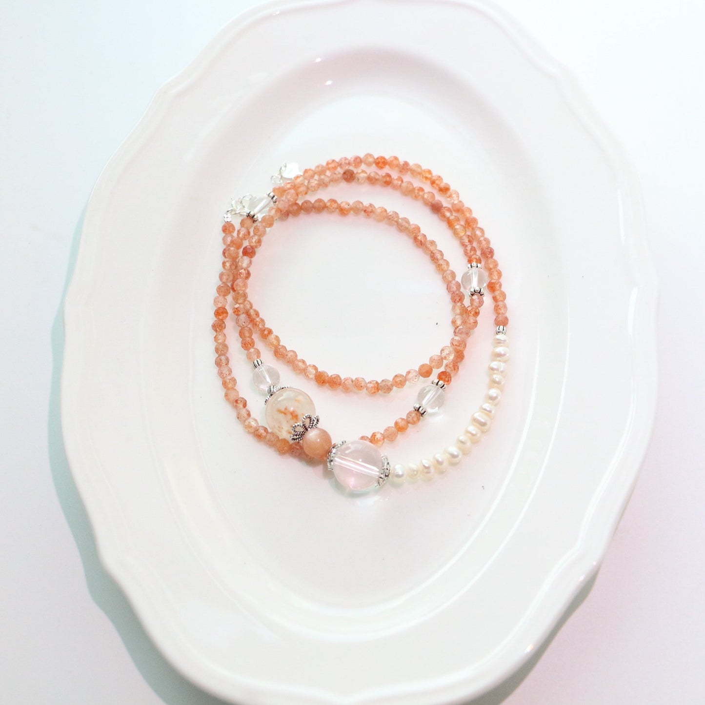 Jekira Sunstone & S925 Silver Pearl Necklace