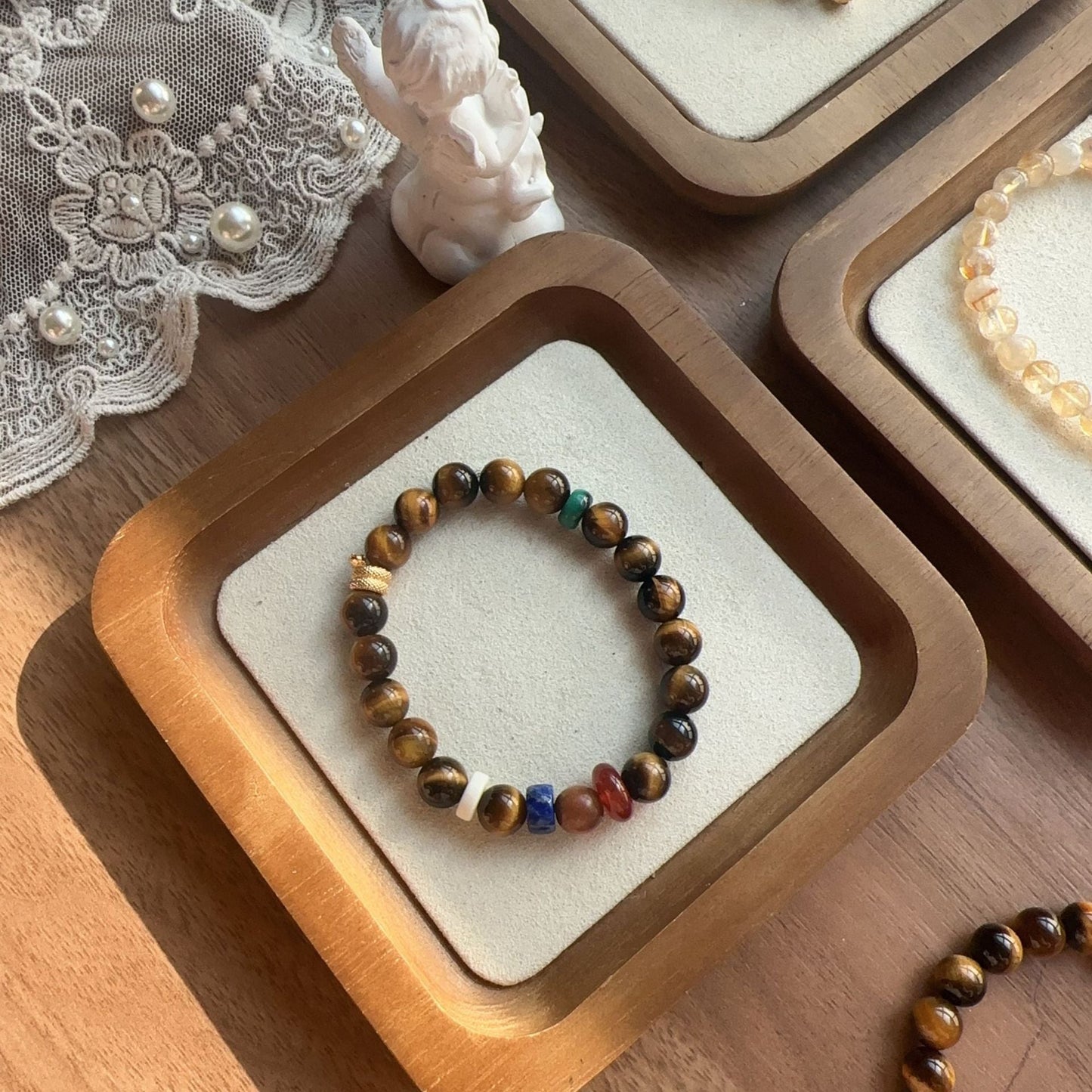 Jekira Chinese Style Tiger Eye, Lapis Lazuli & Malachite Bracelet