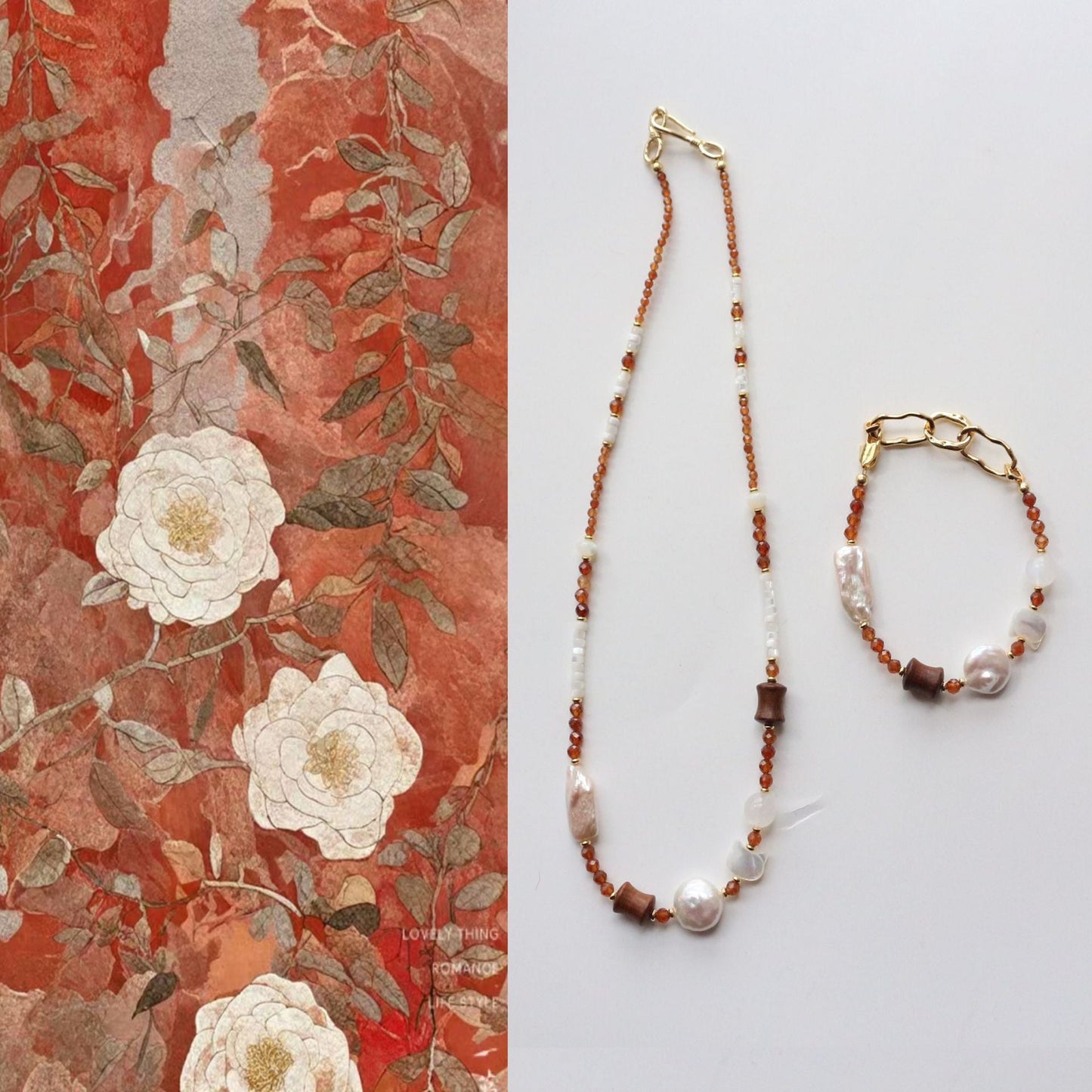 Jekira Vintage Caramel Garnet & Pearl Jewelry Set