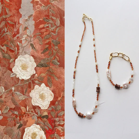 Jekira Vintage Caramel Garnet & Pearl Jewelry Set