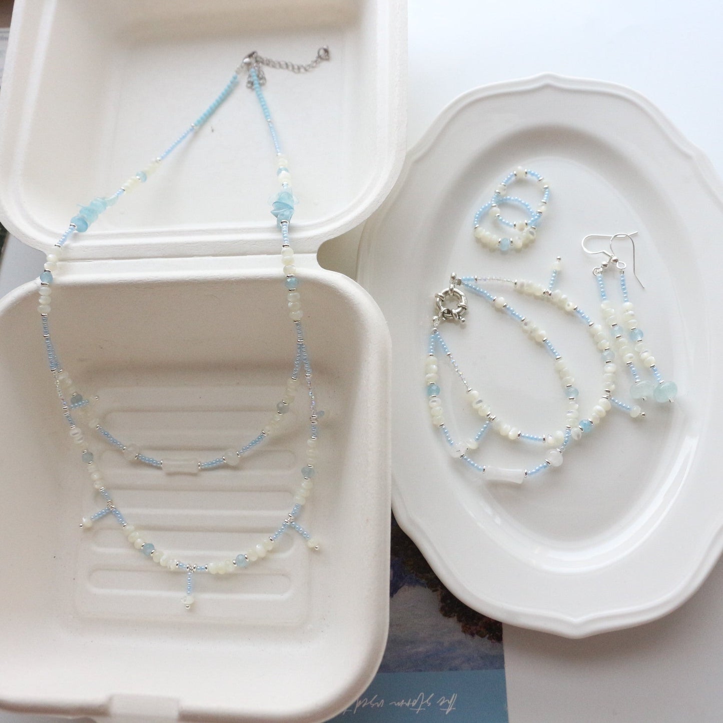 JEKIRA Aquamarine & White Crystal Jewelry Set