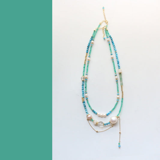Jekira New Chinese Gemstone Tassel & Pearl Necklace Duo