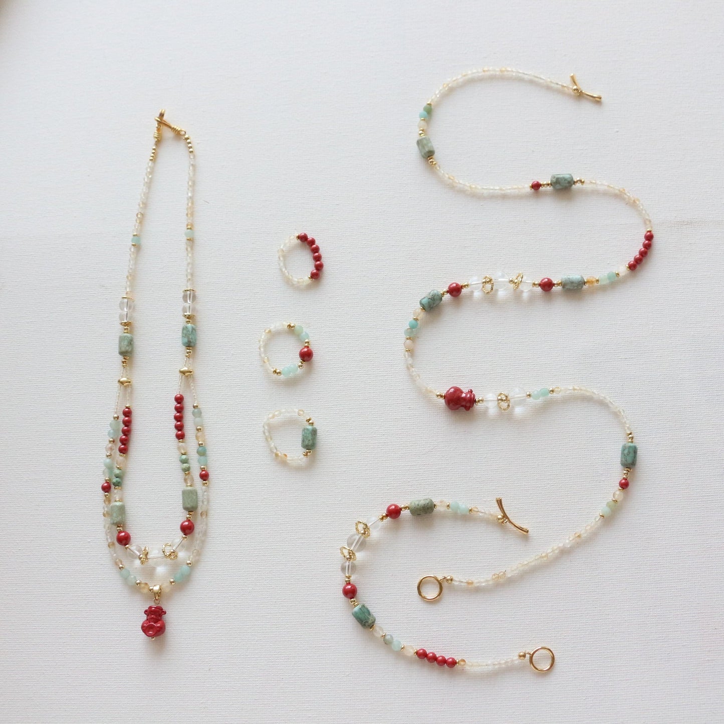 Jekira God of Wealth Red Gemstone Jewelry Set
