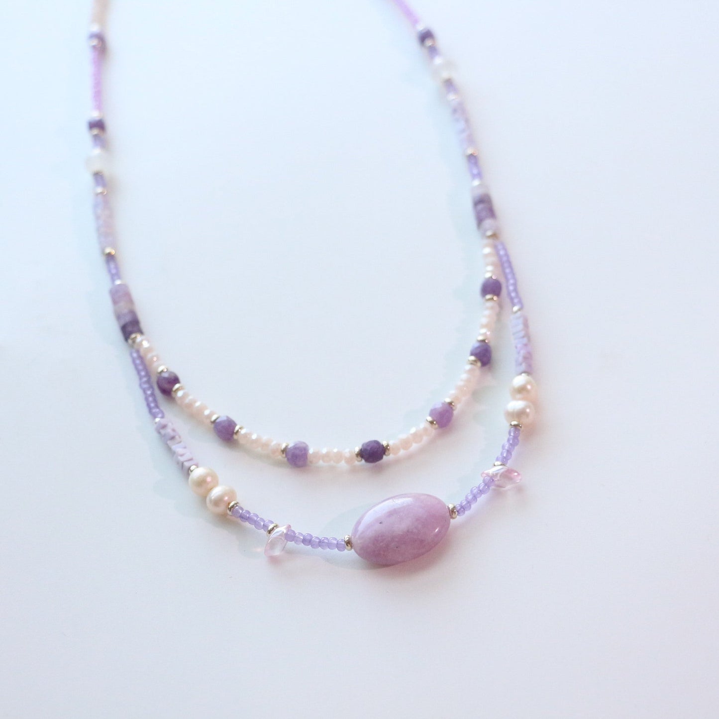 Jekira Double Layer Lavender Baroque Pearl & Agate Necklace