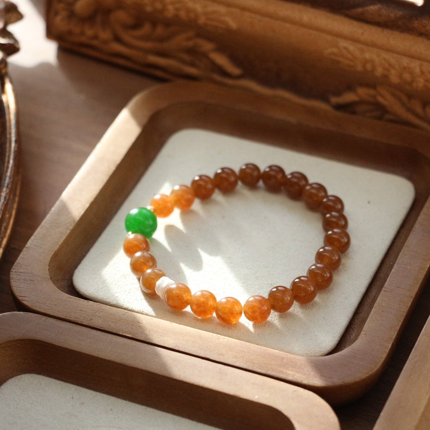Jekira Caramel Agate & Emerald Agate Couple Set
