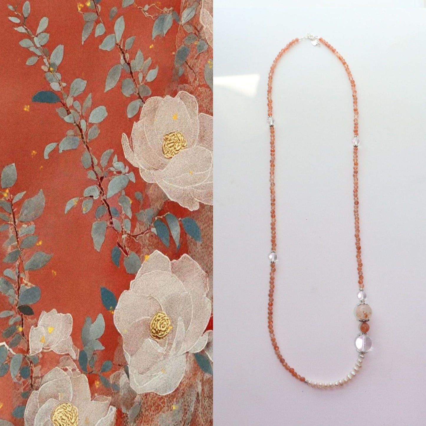 Jekira Sunstone & S925 Silver Pearl Necklace