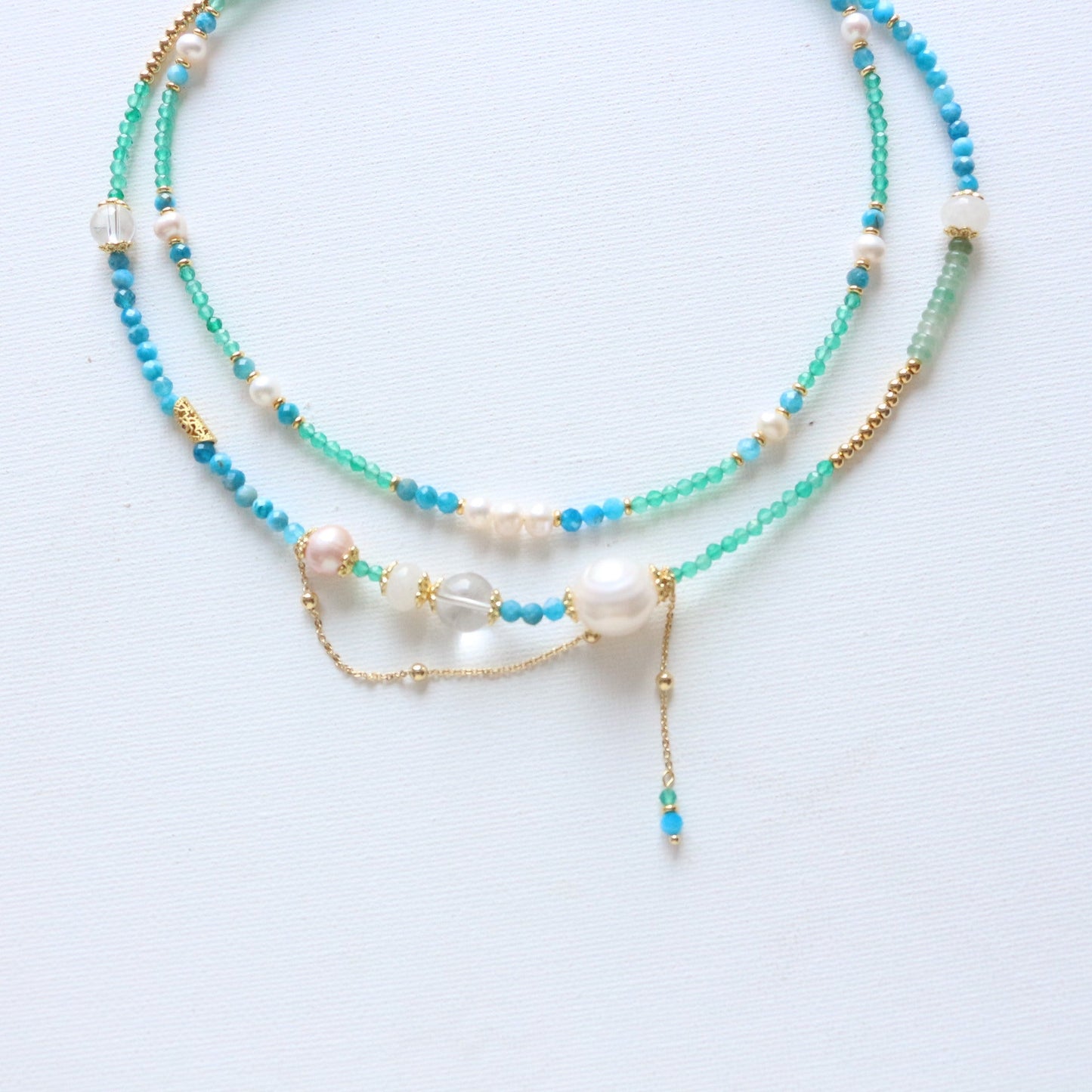 Jekira New Chinese Gemstone Tassel & Pearl Necklace Duo