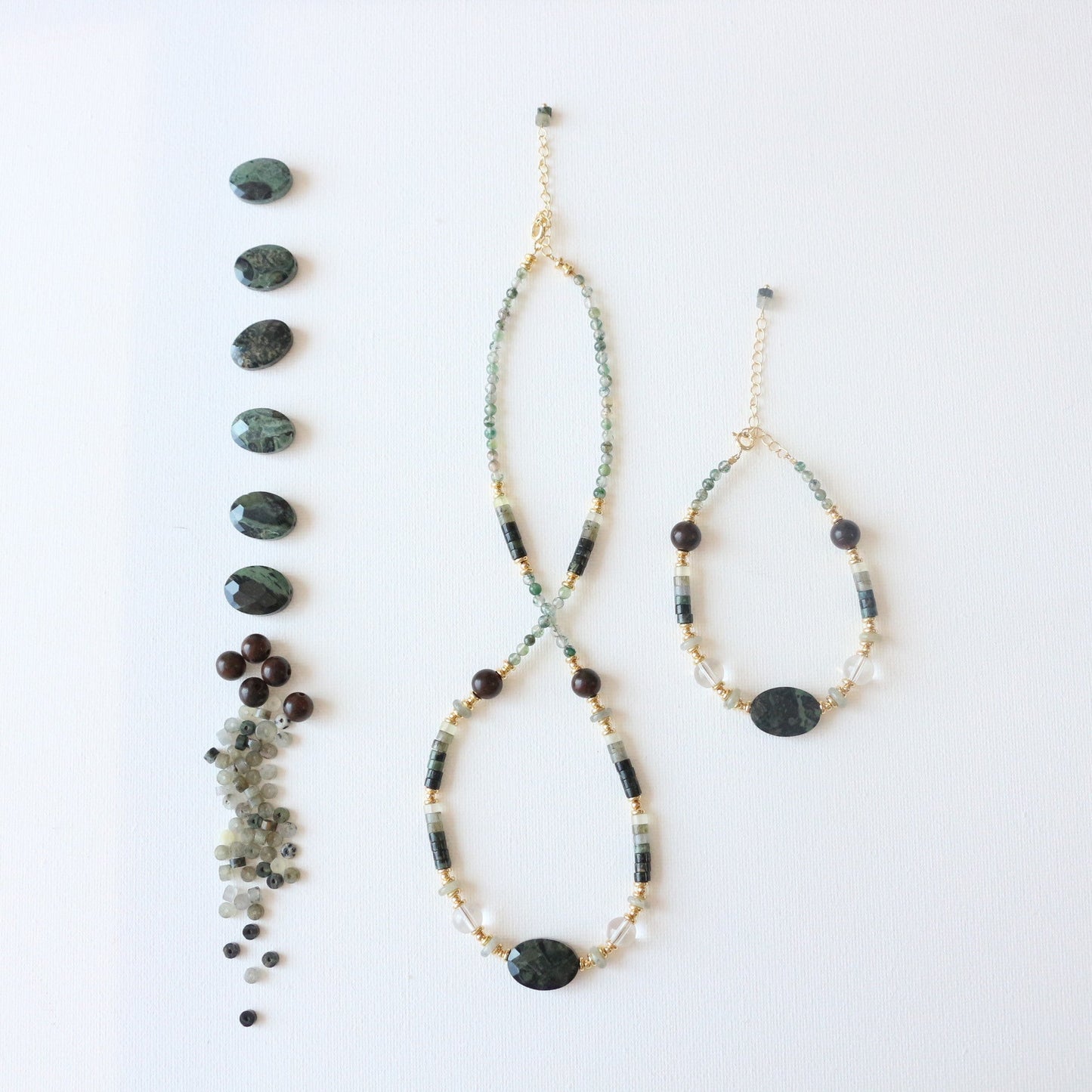 Natural Jasper & Agate Jewelry Set with 18K Gold