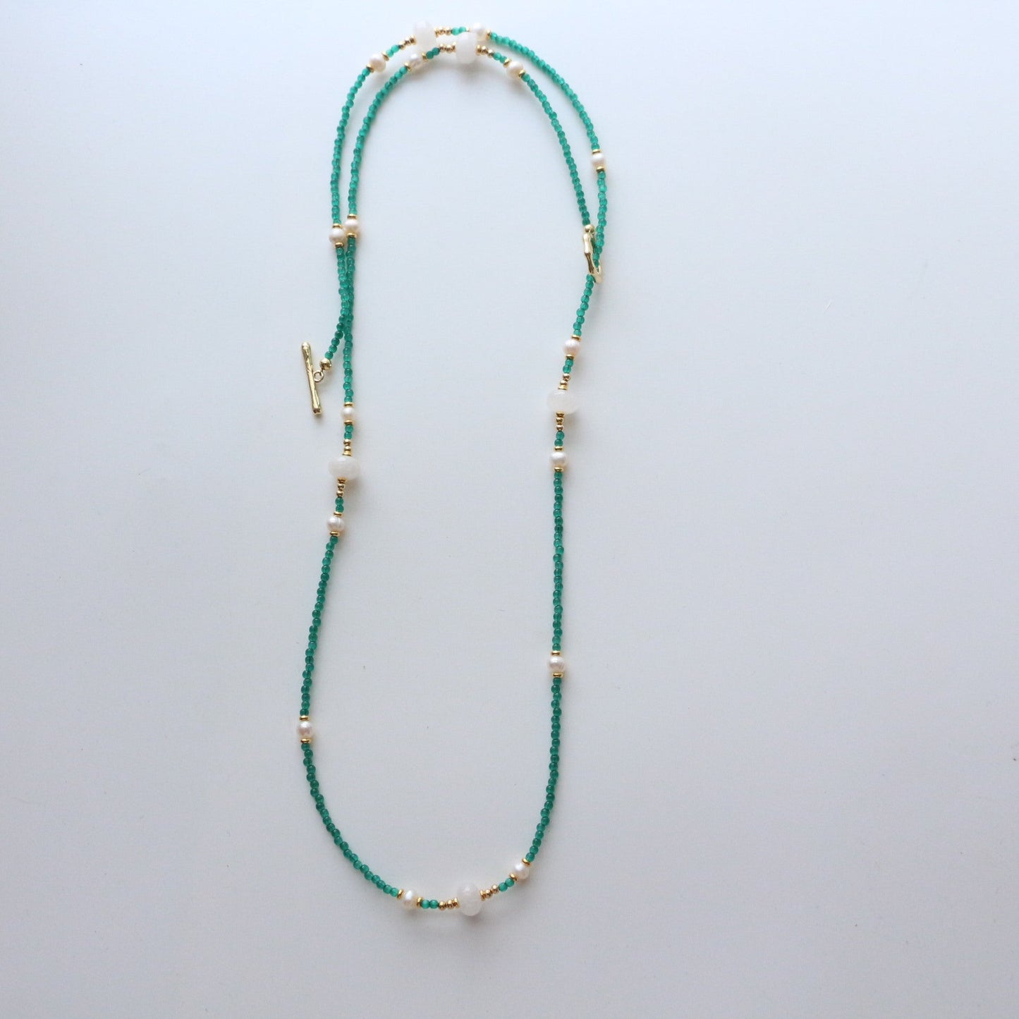 JEKIRA Green Gemstone & Baroque Pearl Long Necklace – 70cm