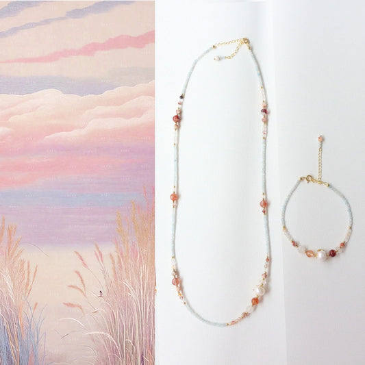 JEKIRA Red Phantom Quartz & Aquamarine Delicate Set